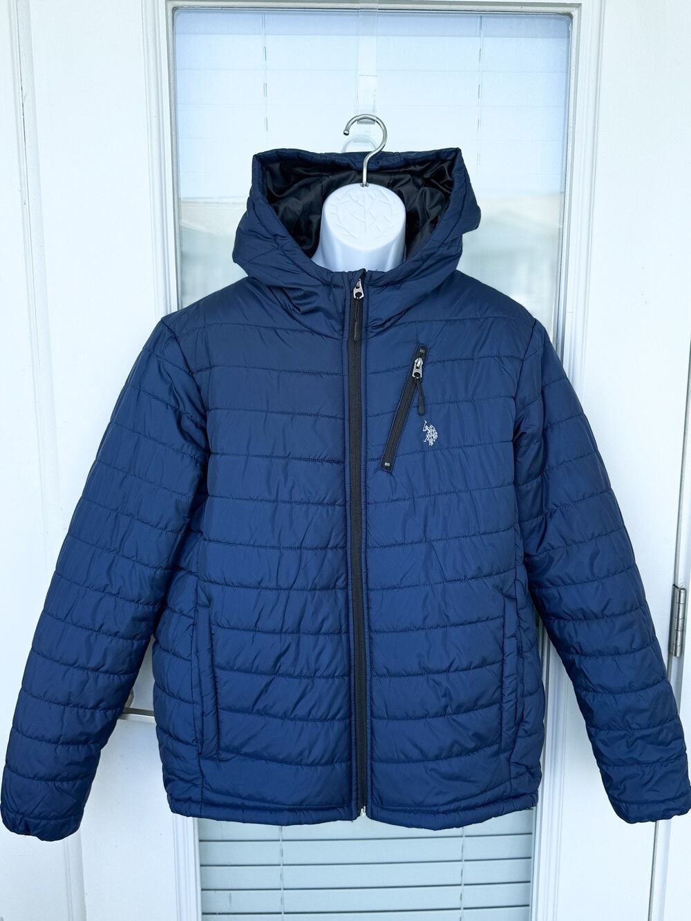 U.S. Polo Assn. Men’s XL Navy Hooded Puffer Jacket Full Zip